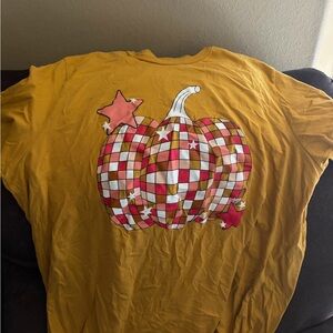 Yellow Graphic T-Shirt with Pumpkin Design